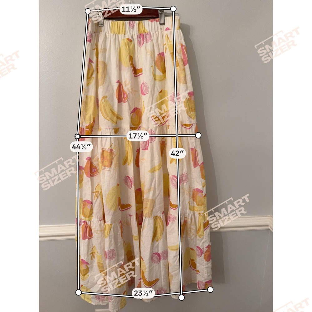 Charlie Holiday Fruit Print Tiered Maxi Skirt M Linen Blend plus J. Crew Tee - Picture 5 of 13